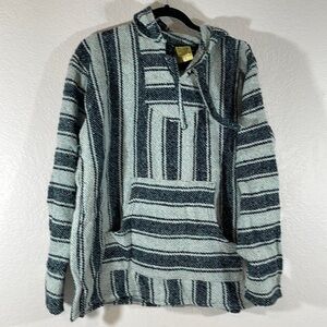 FRANK’S Striped Woven Baja Jacket Coat Hoodie Kangaroo Pocket Size Large Unisex